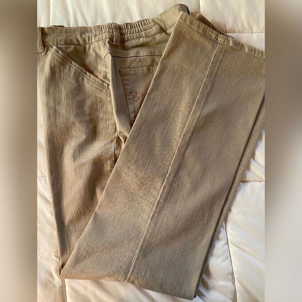 Andrea Pants Women’s 28 Beige Cream Jeans Studded Coastal Cowgirl Elastic Waist